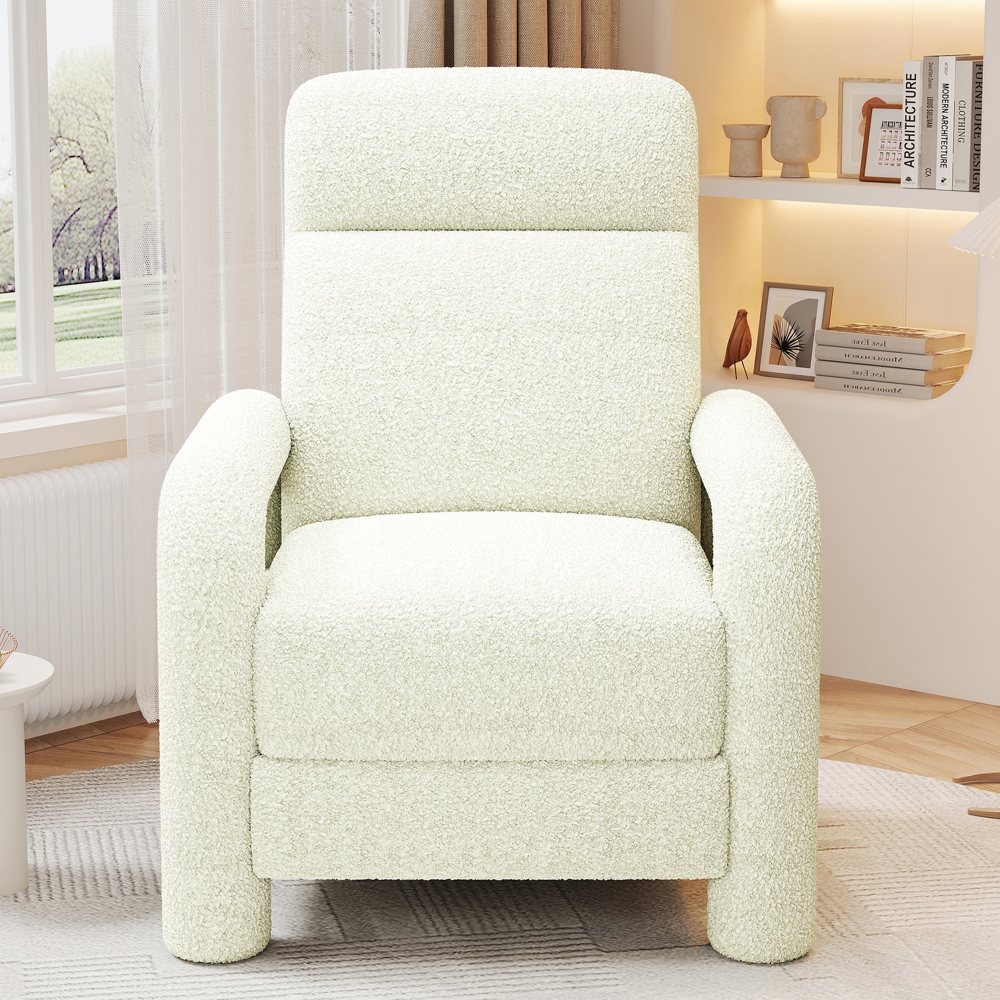 31.25" Push Back Recliner Armchair Upholstered Recliner Chair Single Sofa With Adjustable Backrest For Living Room, Beige Beige Teddy
