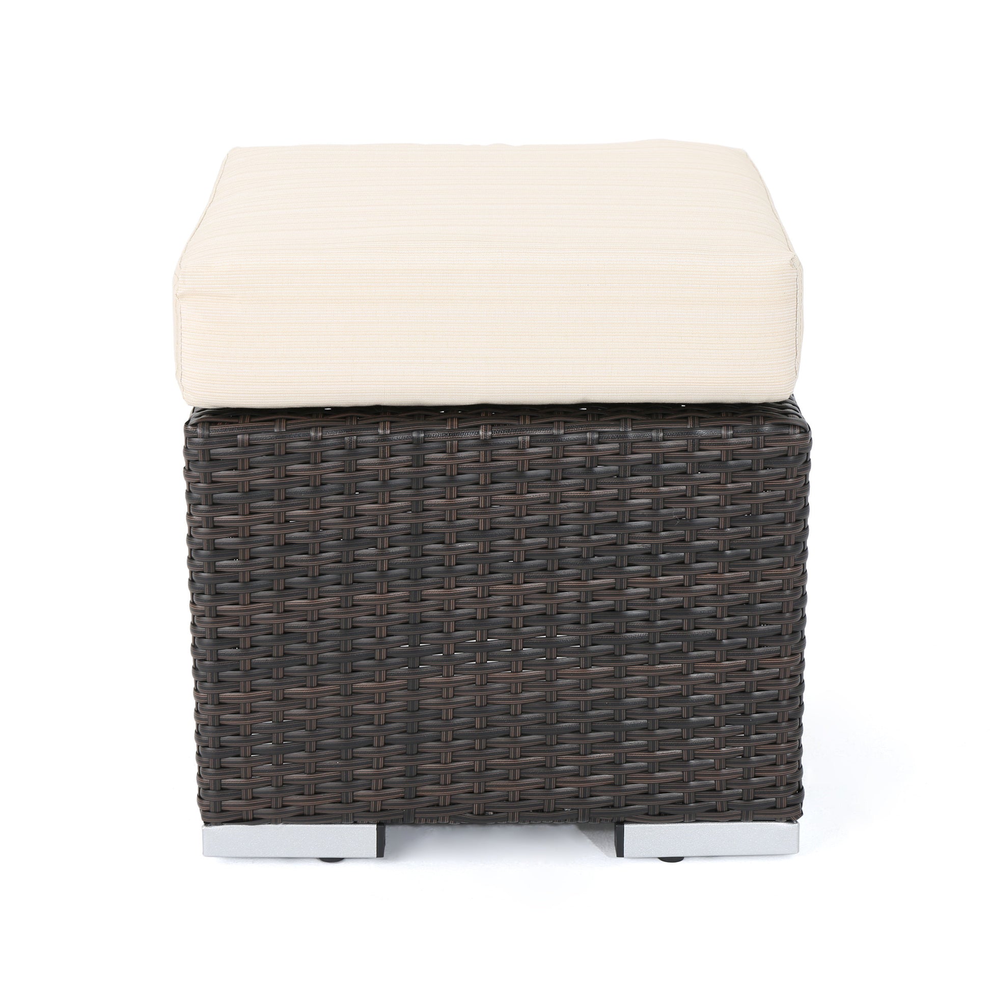 Santa Rosa 16" Ottoman Multi Brown Beige Pe Rattan Iron Waterproof Fabric