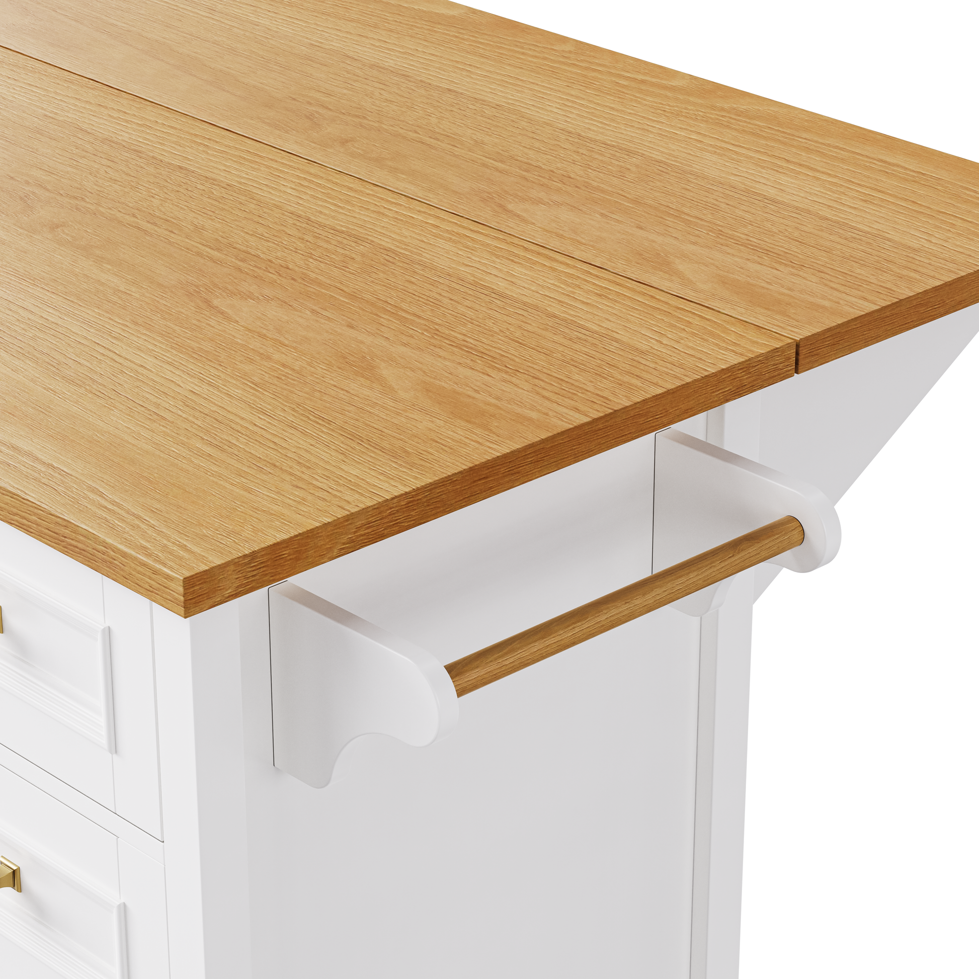 K&K 52'' Kitchen Island With Drop Leaf, Embossed Texture Kitchen Island On Wheels With Spice Rack, Towel Rack, 2 Doors And 5 Drawers, Kitchen Storage Cart With Adjustable Shelf For Kitchen, White