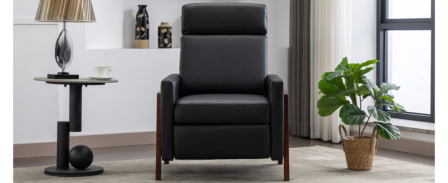 Set Of Two Wood Framed Pu Leather Recliner Chair Adjustable Home Theater Seating With Thick Seat Cushion And Backrest Modern Living Room Recliners, Black Black Pu Pu