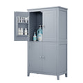 Elegant Bathroom Floor Storage Cabinet, Bathroom Storage Unit, Freestanding Cabinet With 4 Doors, Adjustable Shelves, Adaptable Shelves, Grey Grey Mdf