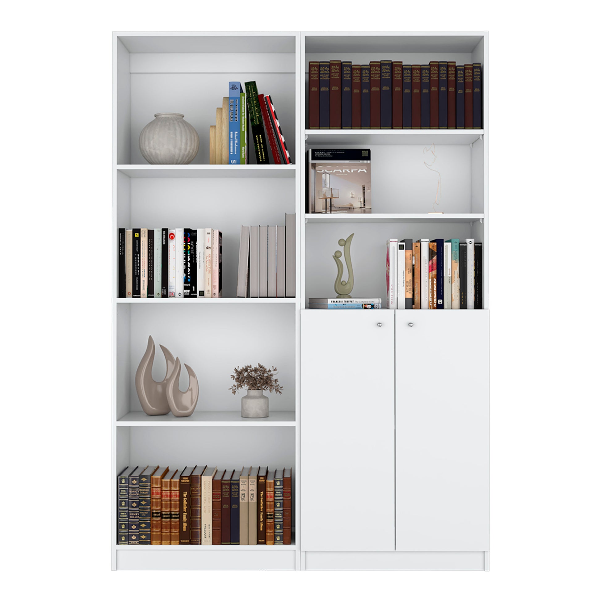 Dupree 2 Piece Home Bookcase Set, 49" Wide With 9 Shelvesliving Room White Freestanding 5 Or More Shelves Matte White Modern Particle Board