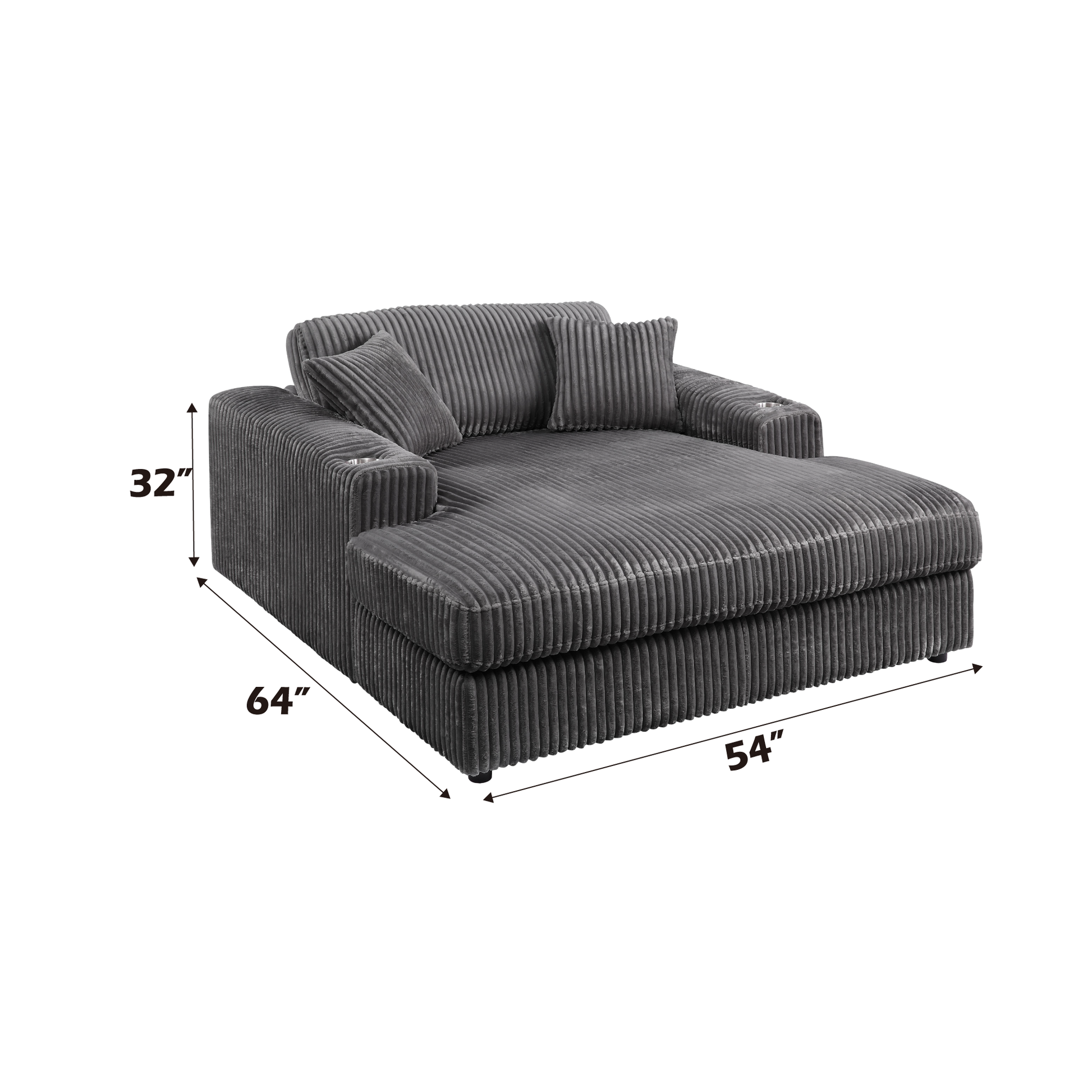 Hilde Chaise W 2 Pillows, Gray Velvet Lv03691 Gray Upholstered 1 Seat