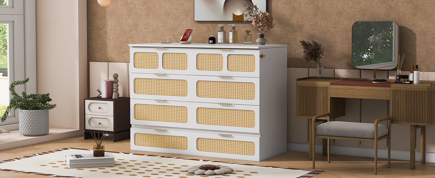 Full Size Murphy Bed With Large Drawers,White Full White Plywood