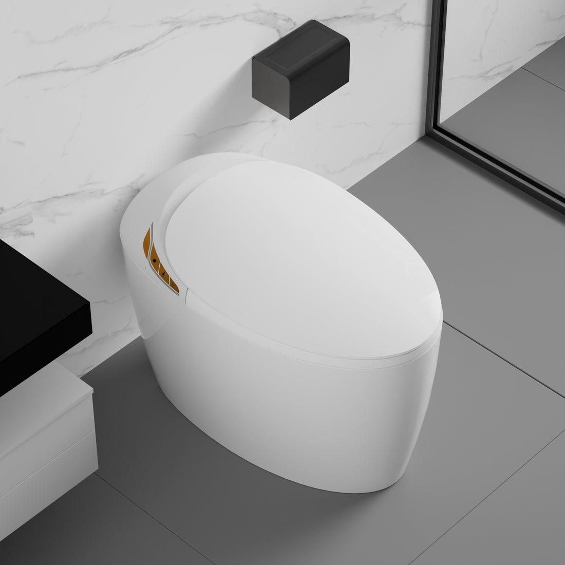 Unique Smart Toilet With Bidet Built In, Intelligent One Piece Toilet For Modern Bathroom, Auto Open Close Seat, Foot Sensor, Led Display,Night Light, Warm Water & Dryer,White White Bathroom