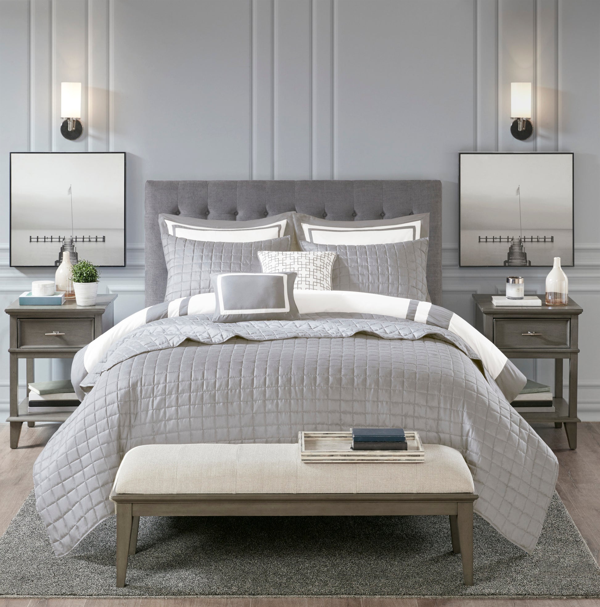 8 Piece Comforter And Quilt Set Collection Grey King Cal King King Grey Polyester