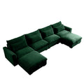 Big Deep Seat U Shaped Corduroy Sectional Couches For Living Room, 4 Seater Sofa Couch With 2 Storage Footstool And 4 Waist Pillows Corduroy, Green Green Corduroy 4 Seat