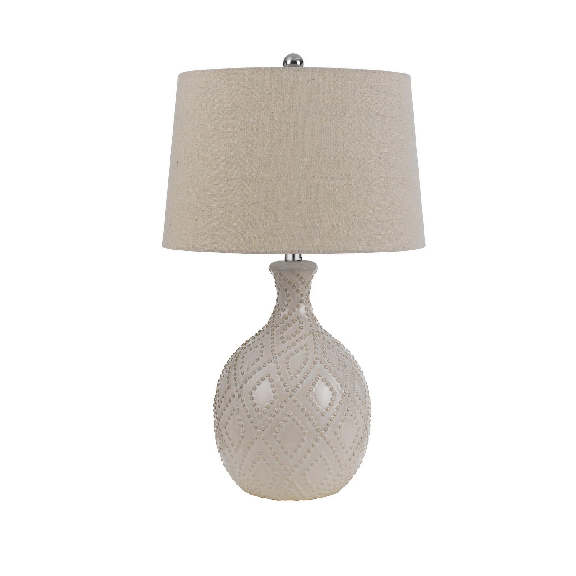 27 Inch Table Lamp Set Of 2, Ceramic Base, Hardback Fabric Shade, Ivory Ivory Ceramic