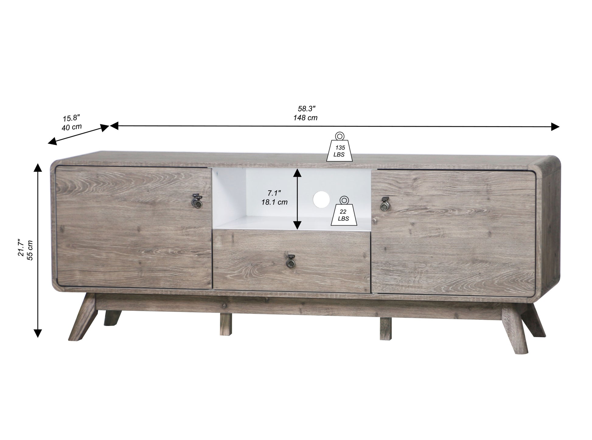 Tv Stand "Rustic Gray Oak Media Console Spacious Modern Tv Stand With Drawers And Cabinets, Ideal For 65 85 Inch Tvs" Gray 80 89 Inches Solid Wood