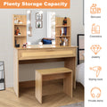 Vanity Desk Set Stool & Dressing Table With Led Lighting Mirror Drawer And Compartments Modern Wood Cosmetic Table Chest Of Drawers Nature Color Natural Wood Particle Board