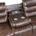 Luxurious Living Room Furniture 2Pc Reclining Sofa Set Brownfaux Leather Upholstery Center Drop Down Cup Holders, Power Outlets, Usb Ports, Diamond Pattern Stitching Brown Faux Leather Wood Primary Living Space Luxury,Modern Solid Wood 5 Seat