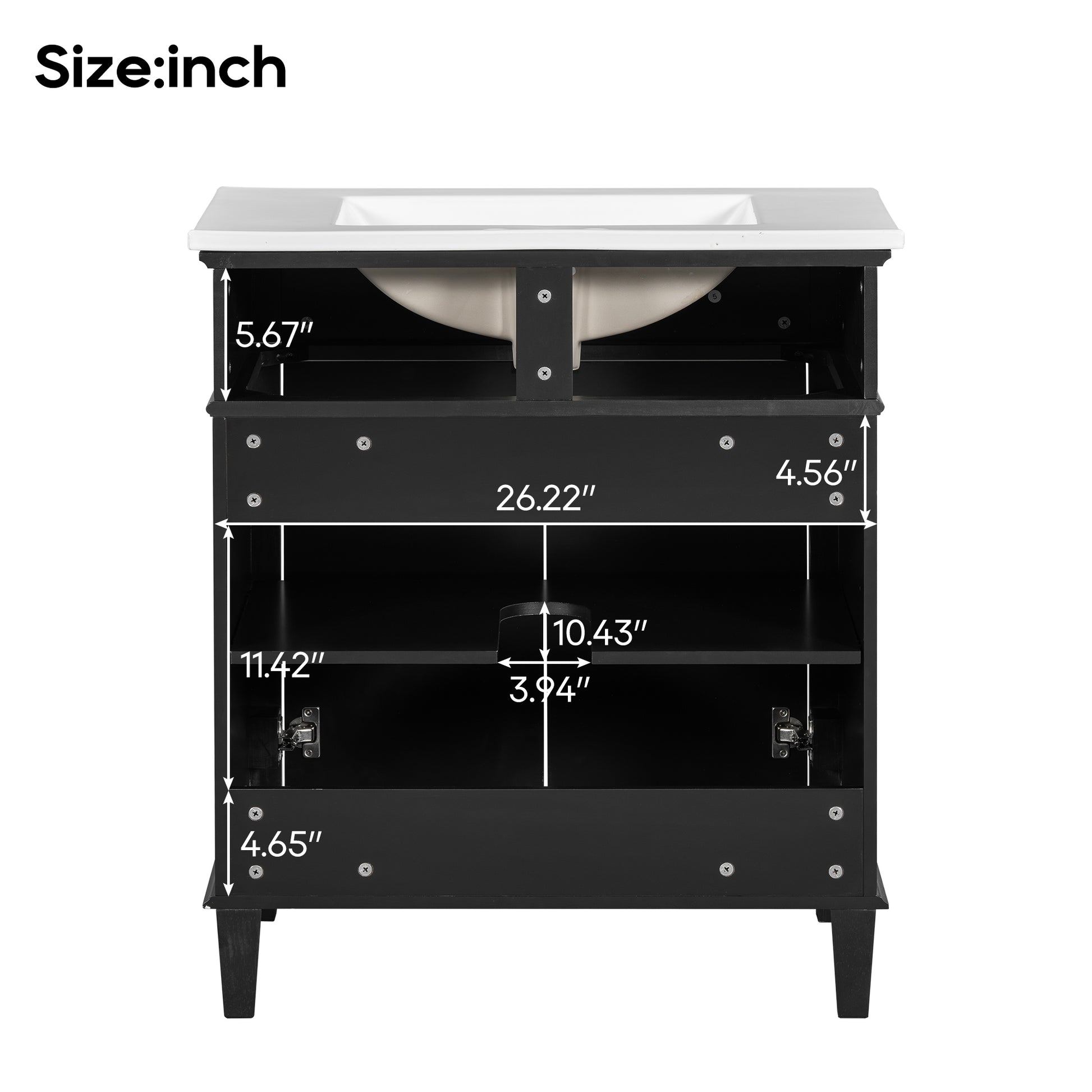 30 Inch Bathroom Vanity With Ceramic Basin, Soft Close Door And Adjustable Shelves Black Bathroom Solid Wood Mdf