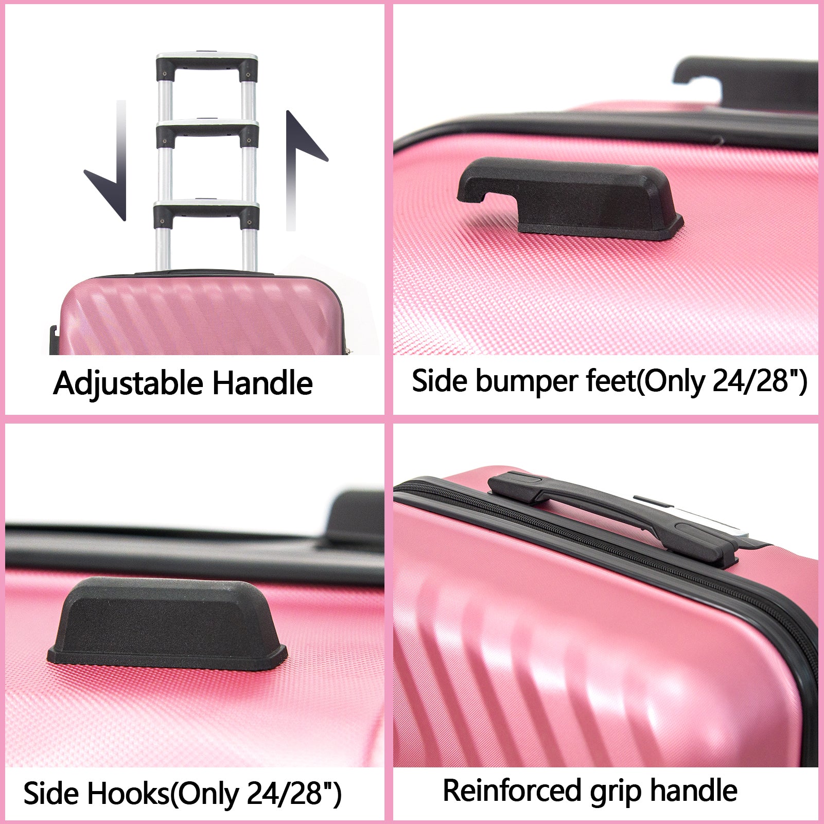 Hardside Lightweight Luggage Featuring 4 Spinning Wheel Robust Abs And Secure Tsa Lock Luggage Set 3 Pieces 20 24 28 Inches Women And Men Pink Abs