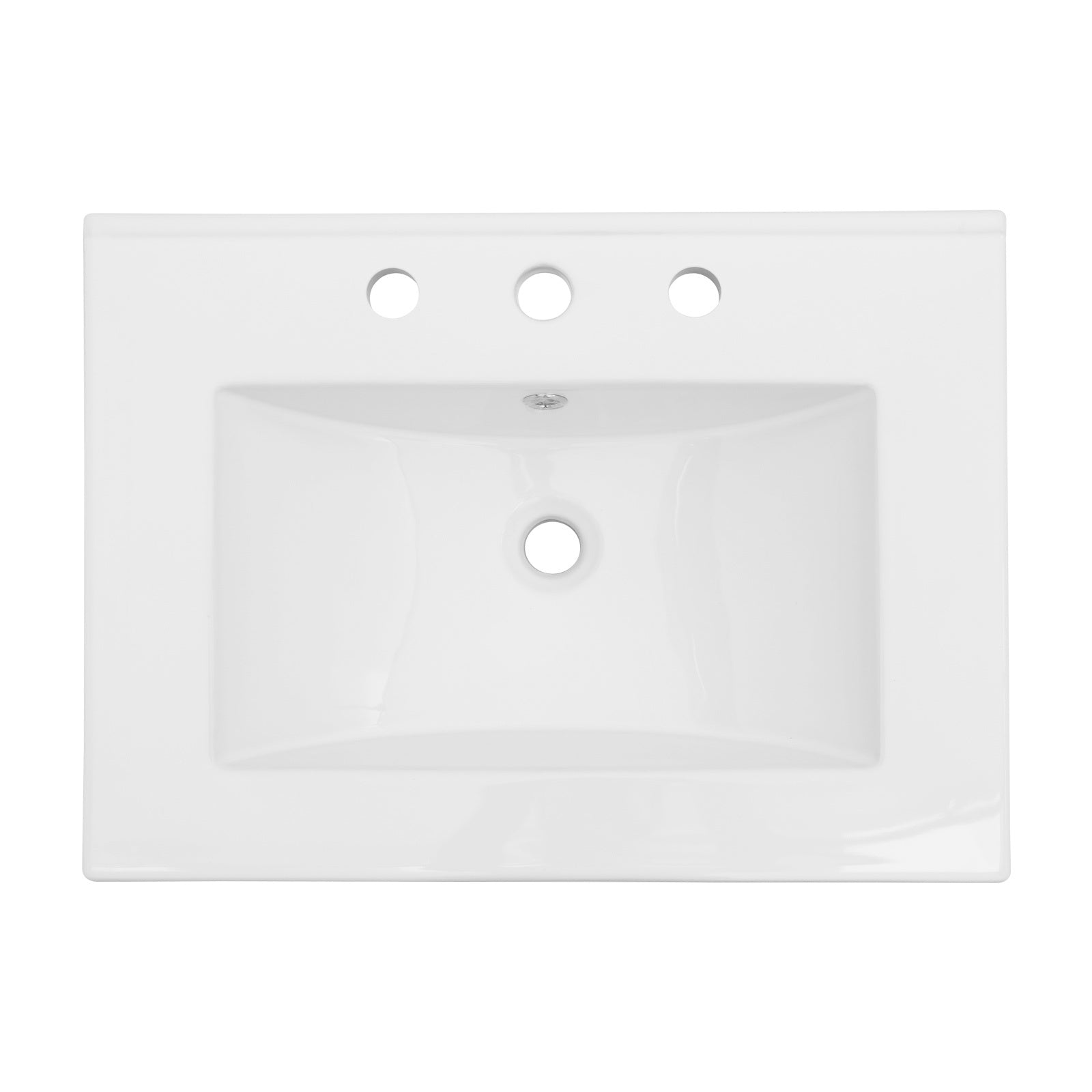 24"X18" White Rectangular Single Vanity Top With 3 Faucet Hole And Overflow Sink Only White Ceramic