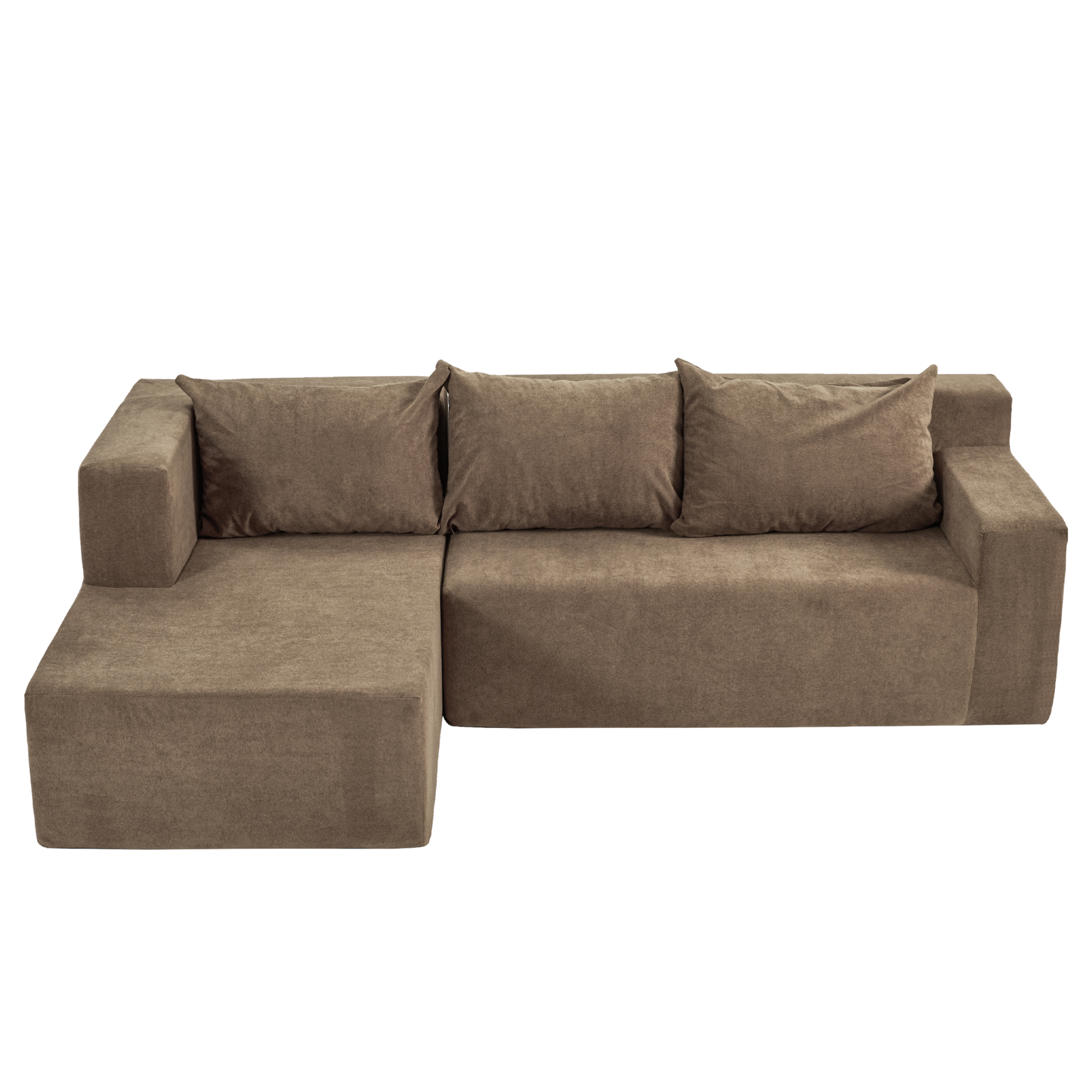 Modular Sectional Couch, Modern L Shape Sectional Sofa With Chaise Lounge, Comfy Snow Velet Fabric Corner Sofa Couch, Upholstered Couch For Living Room, Bedroom, Apartment Khaki Polyester Primary Living Space Medium Firm Cushion Back Medium Duty American