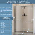 60 In. W X 76 In. H Frameless Soft Closing Shower Door, Single Sliding Shower Door, 5 16