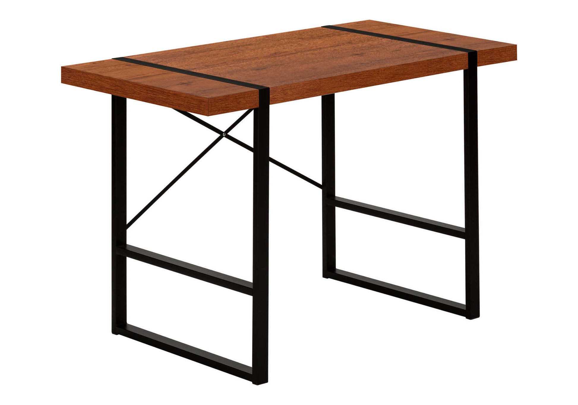 Computer Desk, Home Office, Laptop, 48"L, Work, Brown Laminate, Black Metal, Contemporary, Modern Cherry Particle Board