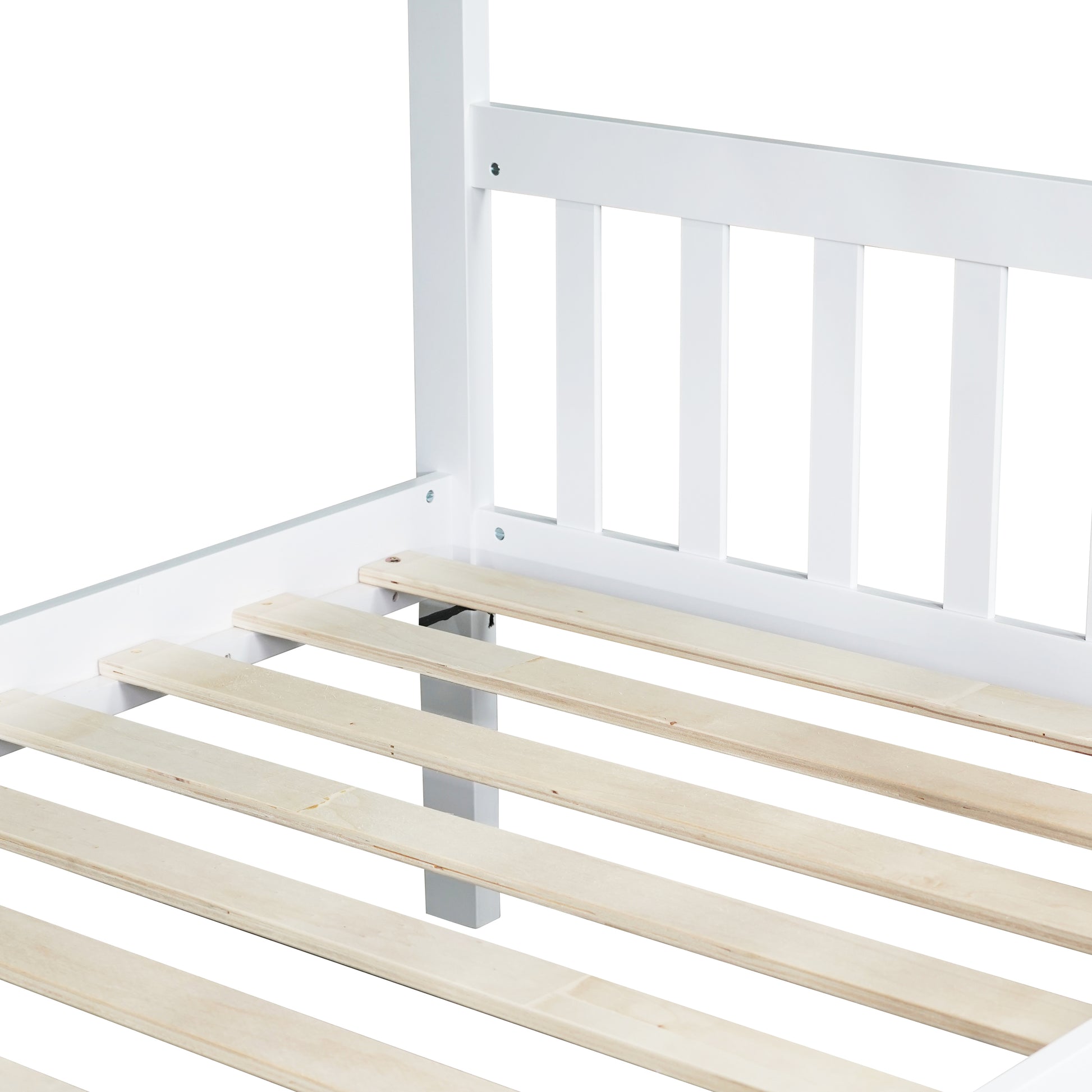 Twin Over Twin Rubber Wood Bunk Bed With Trundle, Convertible Into 2 Twin Size Beds, Twin Size Bunk Bed With Ladder And Safety Guardrails, White Twin White Rubber Wood