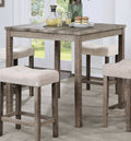 Transitional 5Pc Counter Height Dining Set Gray Counter Ht. Table And 4X Stools Linen Like Beige Cushion Seat Dining Room Wood Dining Room Solid Wood Square Dining Table With Chair Wood Wood Beige,Gray Slat Back Seats 4 36 Inches