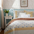 6 Piece Cotton Percale Quilt Set With Throw Pillows Yellow King Cal King King Yellow Polyester