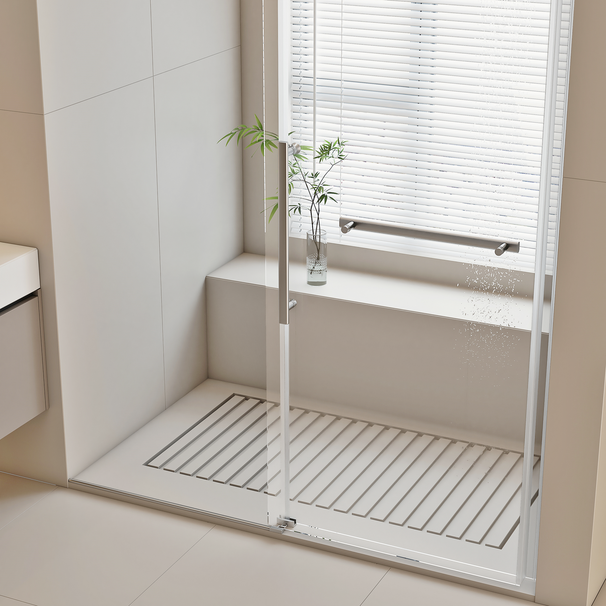 56" 60" W X 76" H Frameless Shower Door, Single Sliding Shower Door, 5 16" 8Mm Clear Tempered Glass Shower Door Explosion Proof Film, Stainless Steel Hardware, Chrome 23D01 60C Silver Tempered Glass