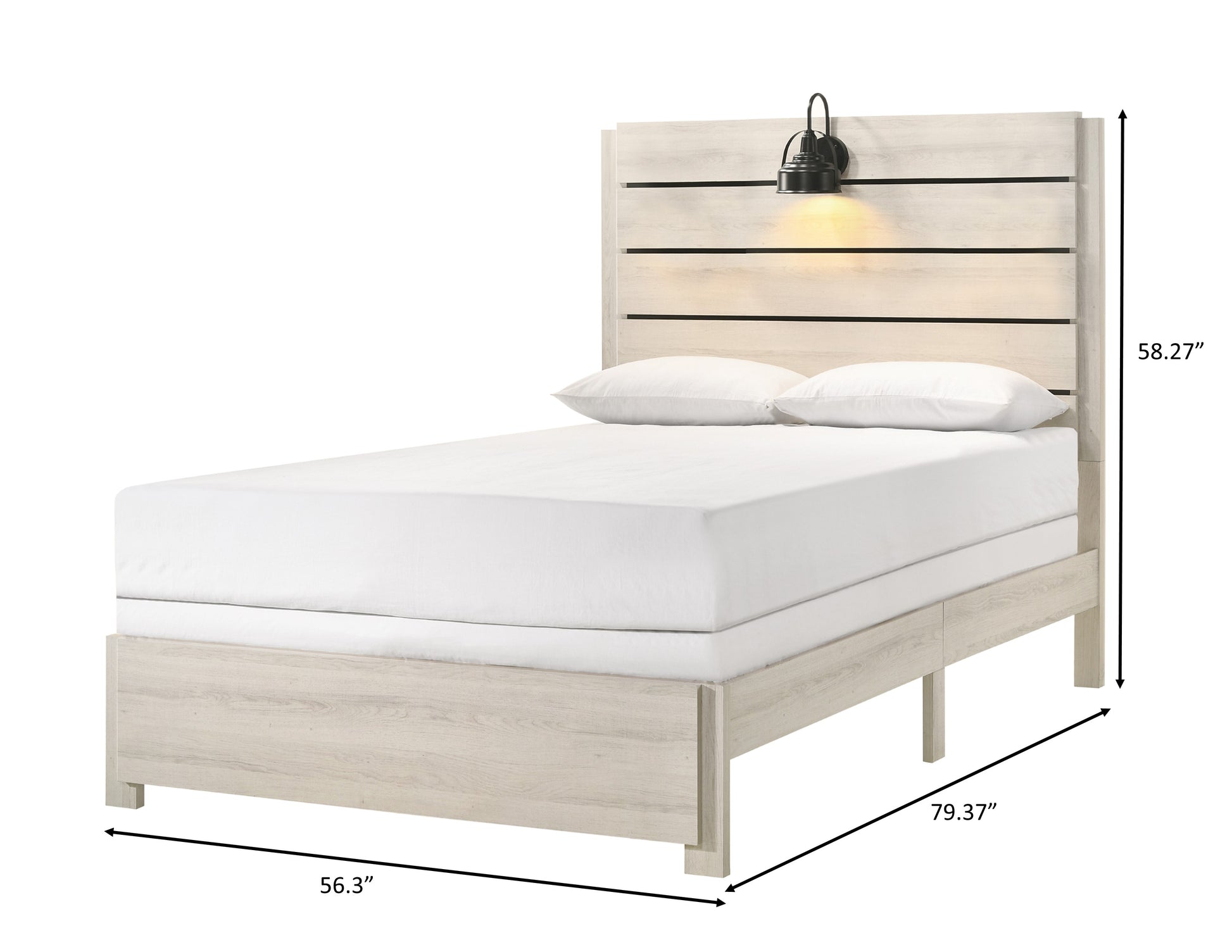 1Pc Rustic Style Butcher Block Finish Weathered Cream White Finish Full Size Bed W Lamp Wooden Bedroom Furniture Box Spring Not Required Full Antique White Wood Bedroom Contemporary,Transitional