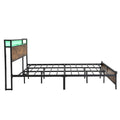 Industrial King Bed Frame With Led Lights And 2 Usb Ports, Bed Frame King Size With Storage, Noise Free, No Box Spring Needed, Rustic Brown Box Spring Not Required King Antique Brown Metal Brown Bedroom Industrial Metal & Wood