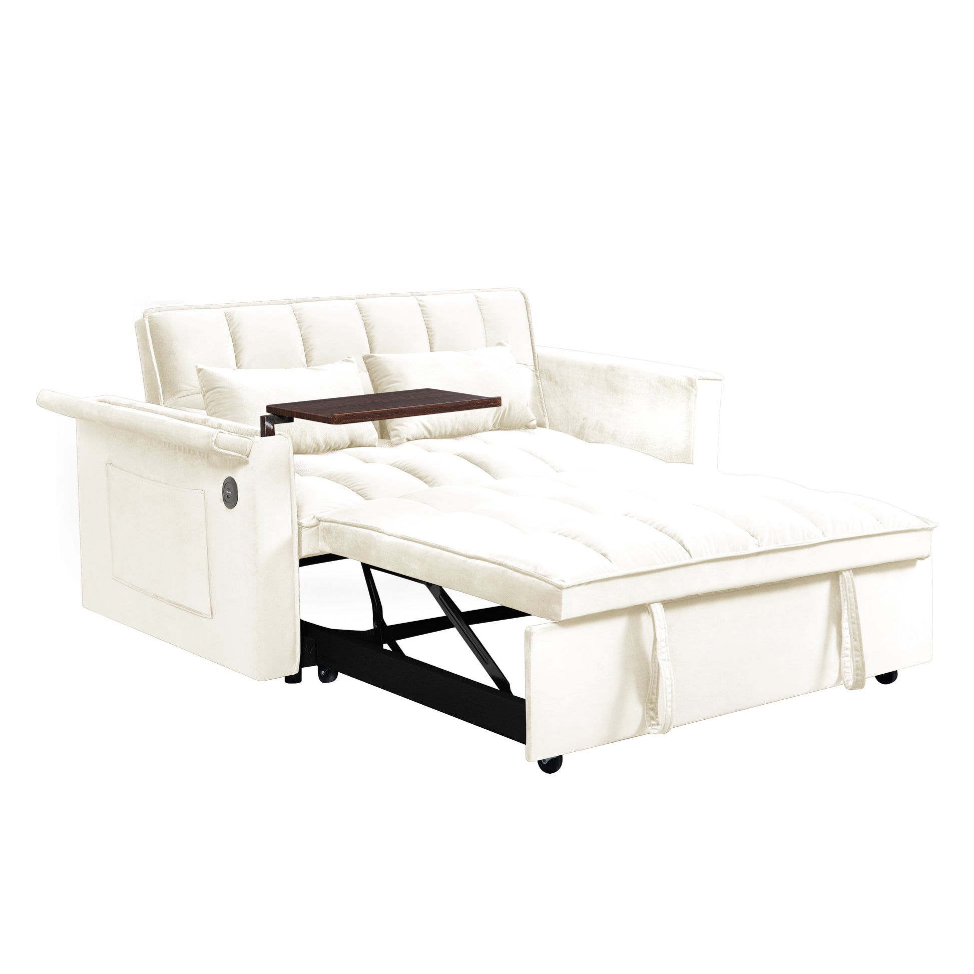 55.5 "3 In 1 Foldable Sofa Bed, Modern Velvet Double Sofa, Sofa Bed With Adjustable Back, Storage Bag And Pillow, Hidden Living Room Laptop Desk With Usb Port, Suitable For Living Room, Bedroom