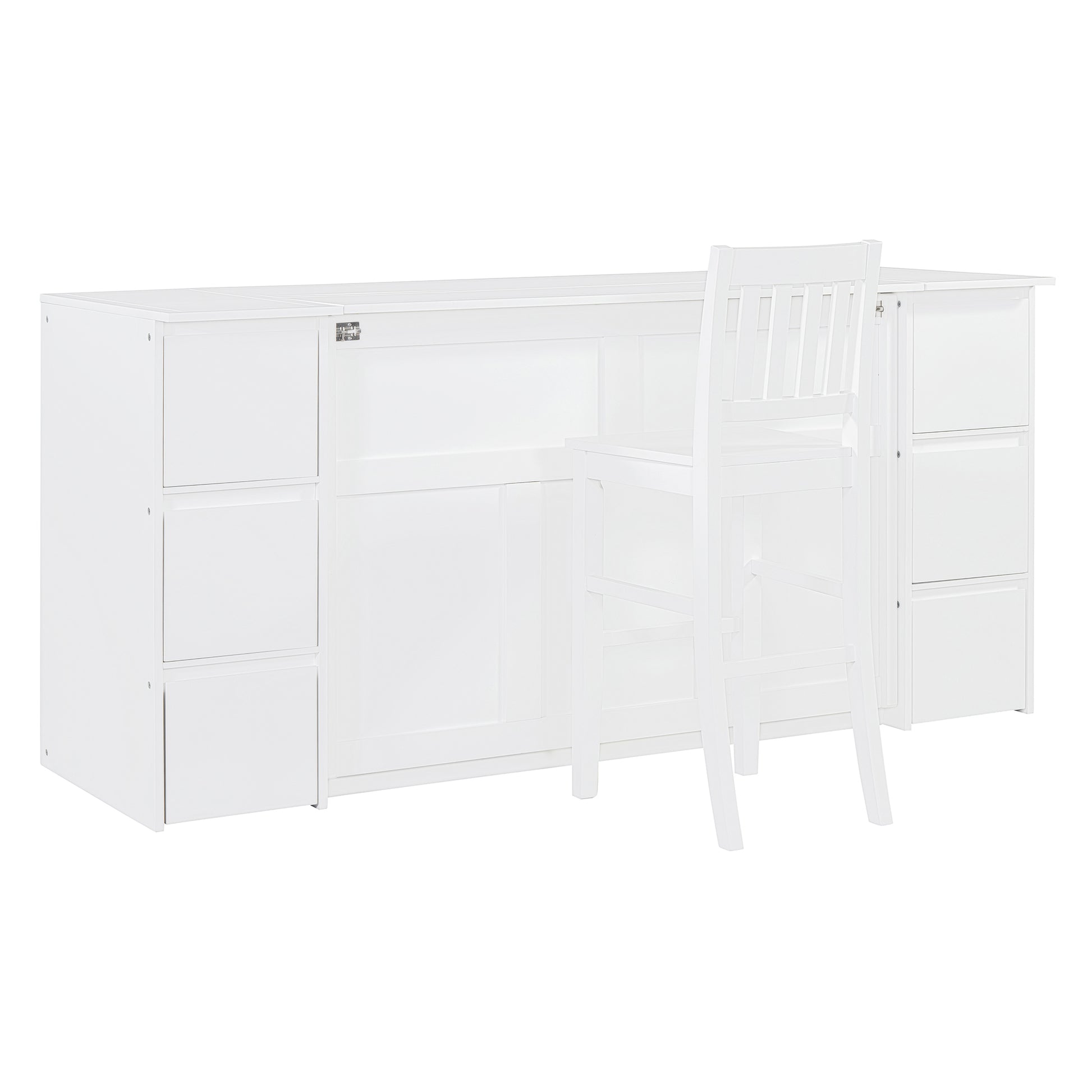 Full Size Murphy Bed With Drawers, Cabinets And Usb Ports,White Full White Mdf Lvl