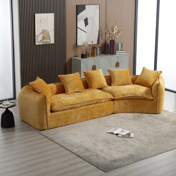 Modular Sectional Sofa, U Shaped Couch With Sofa For Five & Pillows, Modern Minimalist Chenille Fabric Large Comfy Cloud Sofas, Living Room Furniture Sets Mustard Yellow Chenille 5 Seat