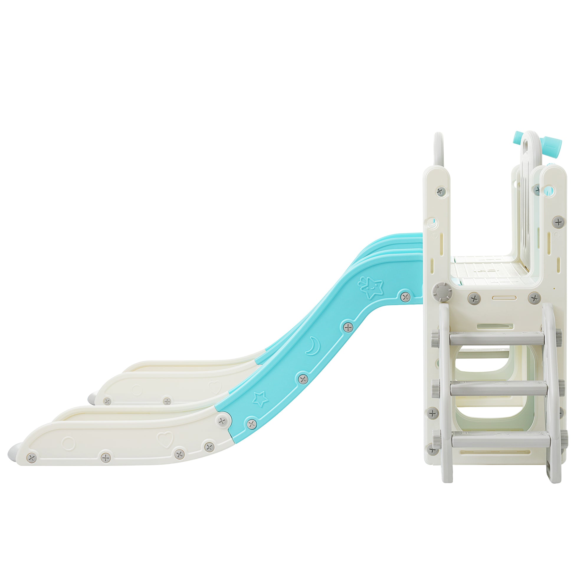 Kids Slide Playset Structure 8 In 1, Freestanding Ocean Themed Set With Slide, Arch Tunnel,Basketball Hoop And Telescope, Double Slides For Toddlers, Kids Climbers Playground Blue 50 99 Lbs Cute 1 To 2 Years Hdpe Indoor & Outdoor Use