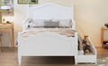 Twin Size Wood Platform Bed With Guardrails On Both Sides And Two Storage Drawers ,White Twin White Wood