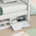 Twin House Bed With Roof Frame, Bedside Shelves, Under Bed Storage Unit,White Twin White American Design Pine