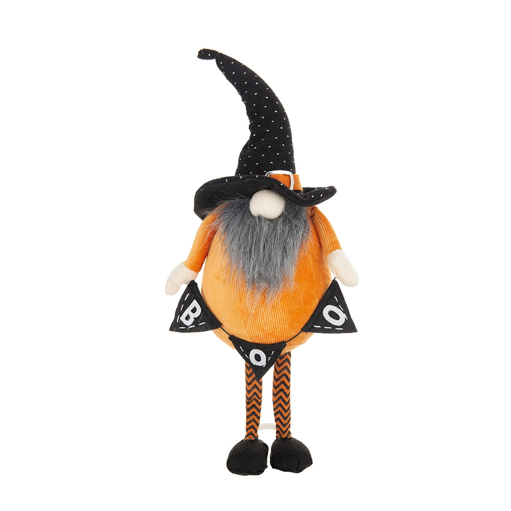 Set Of 2, 6.3X4.3X16" Fabric Standing Orange Gnome W Black Gnome & Holding Banner, For Halloween Decor Black,Orange,White Polyester