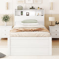 Twin Size Wooden Led Platform Bed With Trundle, With Storage Headboard, With Drawers, White Twin White Plywood