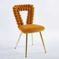 Orange And Gold Modern Chair Set Of 2 With Iron Tube Legs, Soft Cushions And Comfortable Backrest, Suitable For Dining Room, Living Room, Cafe,Hairball Back Orange Fabric