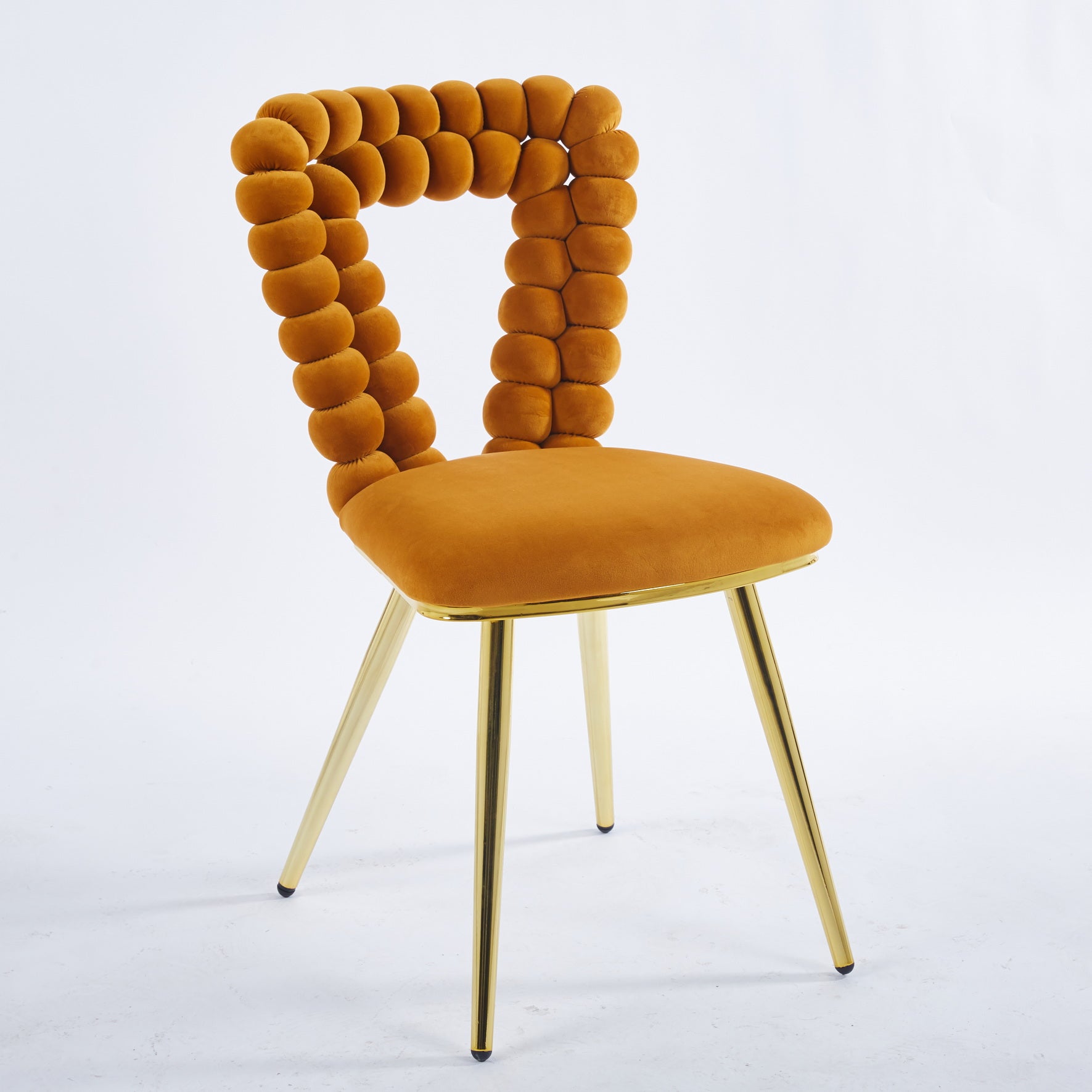Orange And Gold Modern Chair Set Of 2 With Iron Tube Legs, Soft Cushions And Comfortable Backrest, Suitable For Dining Room, Living Room, Cafe,Hairball Back Orange Fabric