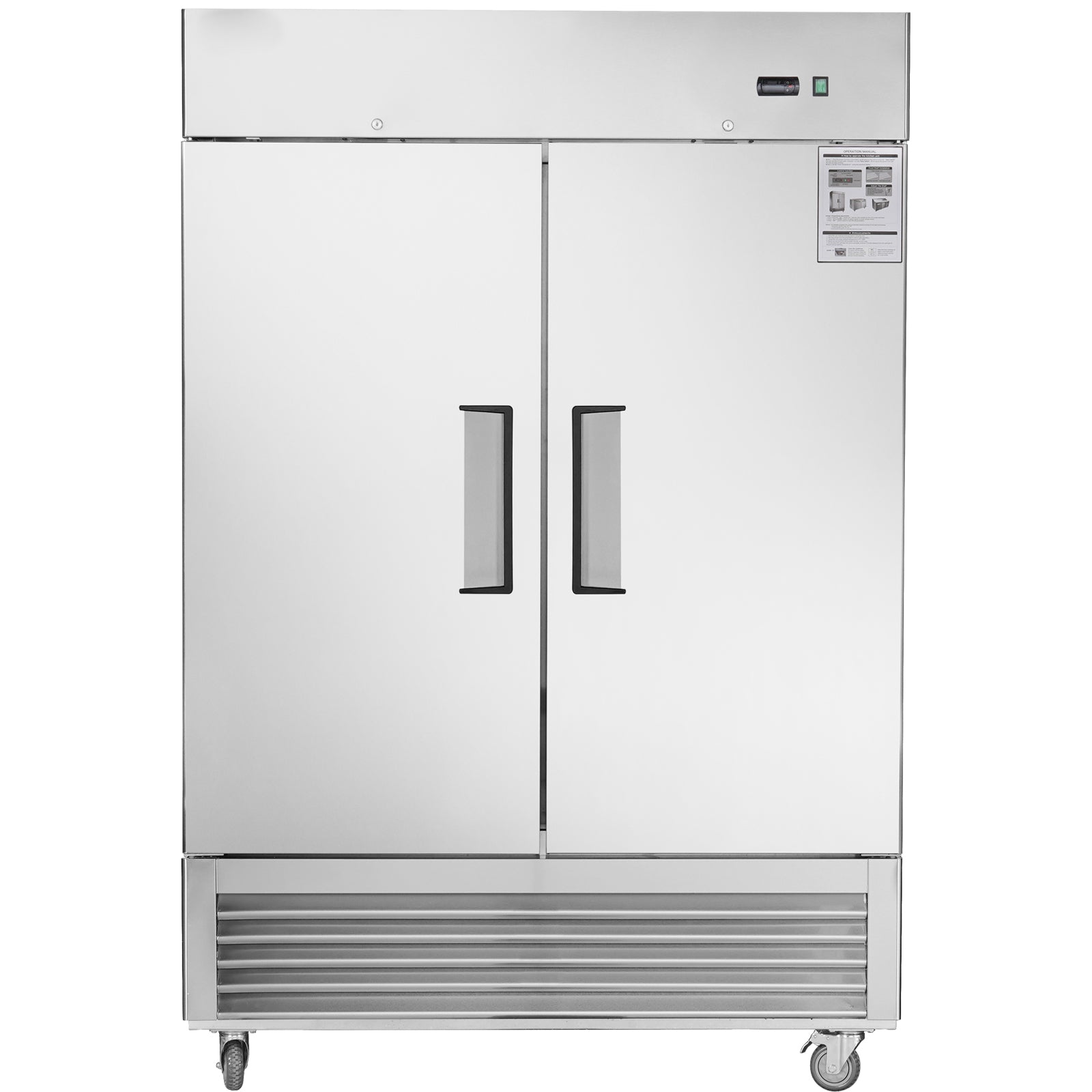 54"W Commercial Freezer 2 Section 2 Solid Door Stainless Steel Interior And Exterior Construction Reach In Freezer 42.2 Cu.Ft. Upright Fan Cooling Freezer For Restaurants And Commercial Environments