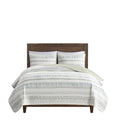 3 Piece Printed Microfiber Seersucker Quilt Set Taupe Blue King Cal King King Taupe Blue Polyester