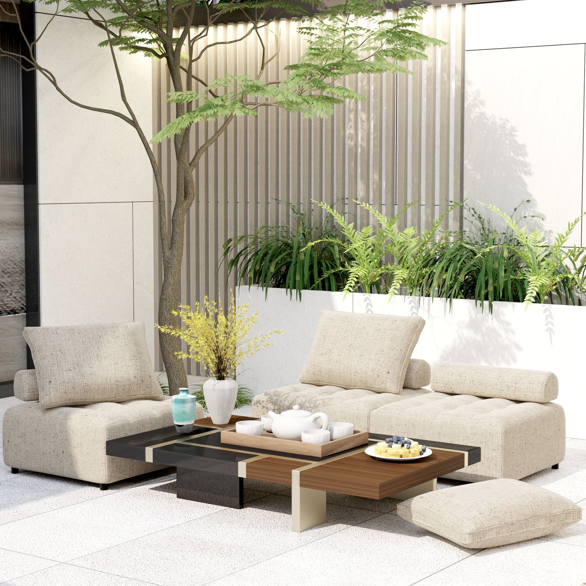 Outdoor Modular Sofa, With Aluminum Structure, Support Cushion And Back Cushion Cover Removable, Fade Resistant, Waterproof Sofa Cover Included,Light Brown The Ratebased On A Single Piece Light Brown Aluminium