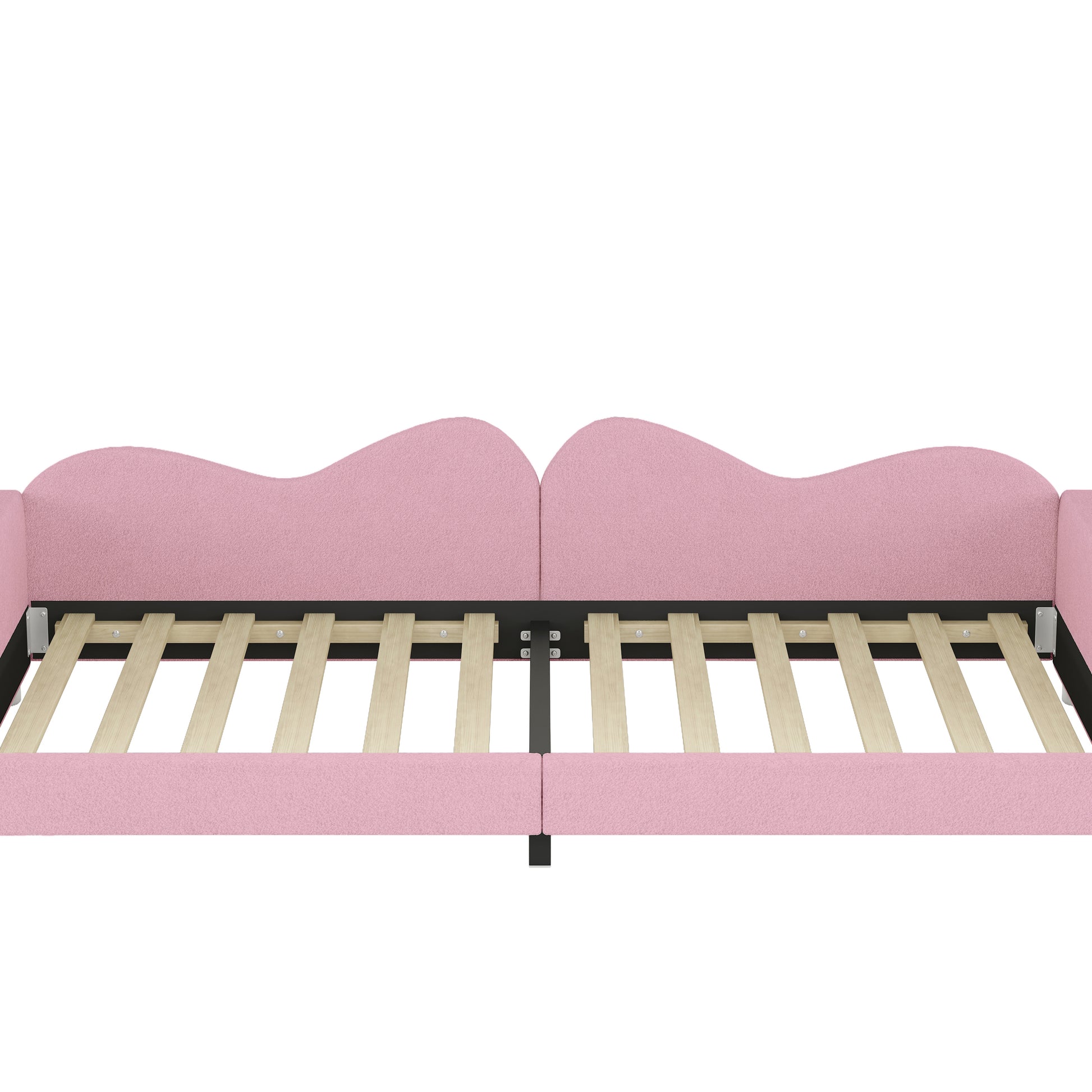 Twin Size Upholstered Daybed, Sherpa Fabric Sofabed With Cloud Shaped Backrest, No Box Spring Needed, Pink Twin Pink Wood Fabric