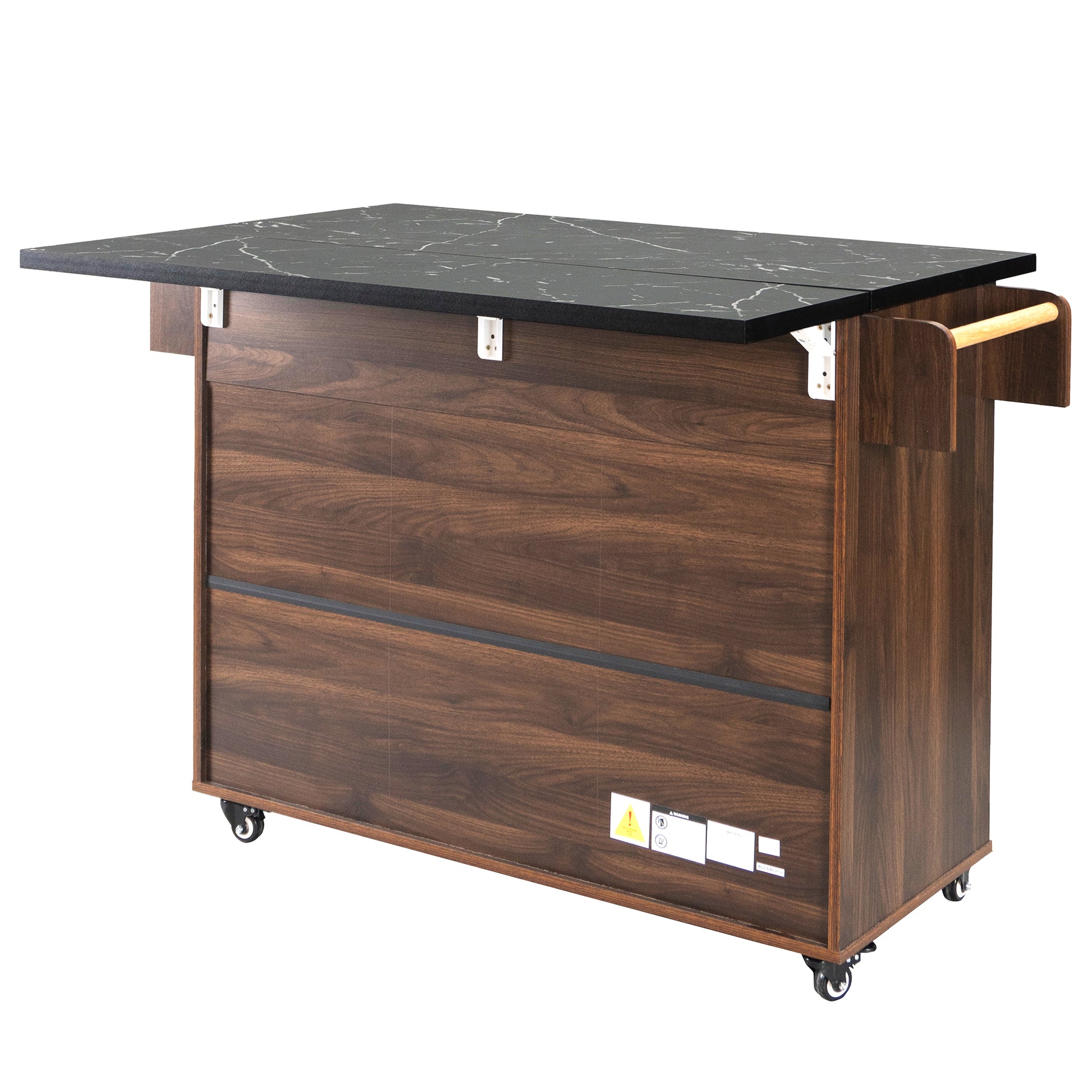 K&K Kitchen Island With Trash Can Storage Cabinet, Kitchen Cart With Drop Leaf, Spice Rack, Towel Rack And Drawer, Rolling Kitchen Island On Wheels With Adjustable Shelf, Walnut Brown Walnut Brown