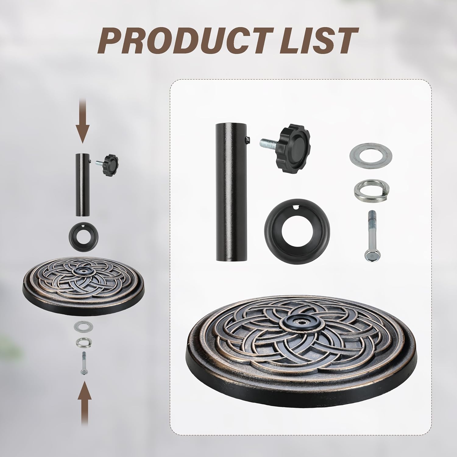 24.2 Lbs Heavy Duty Umbrella Base 17.72" Round Patio Umbrellas Stand For Outdoor, Lawn And Garden, Bronze Black Brown Resin