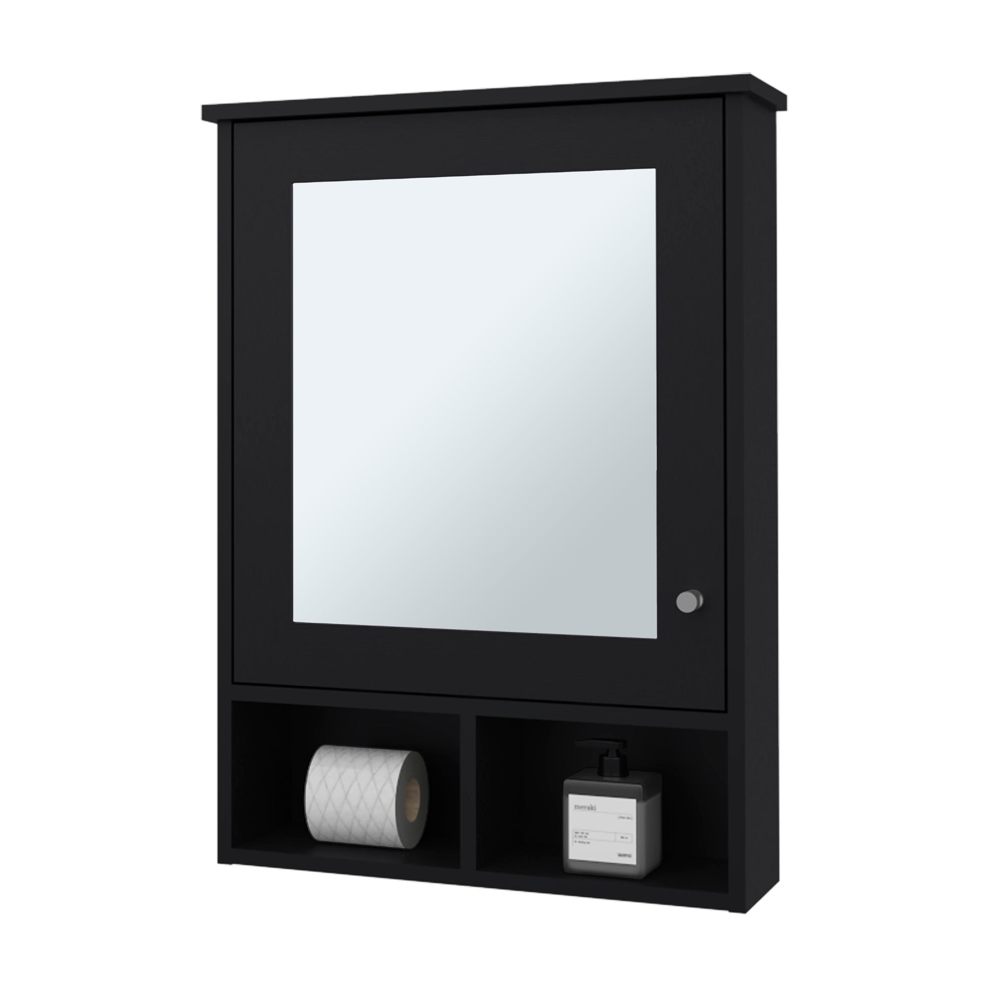 Poston Medicine Cabinet With A Door And Included Mirror, Black Black 1 5 Up To 17 In 24 To 31 In Mirror Included Bathroom Wall Mounted Modern 5 10 Inches Particle Board Melamine