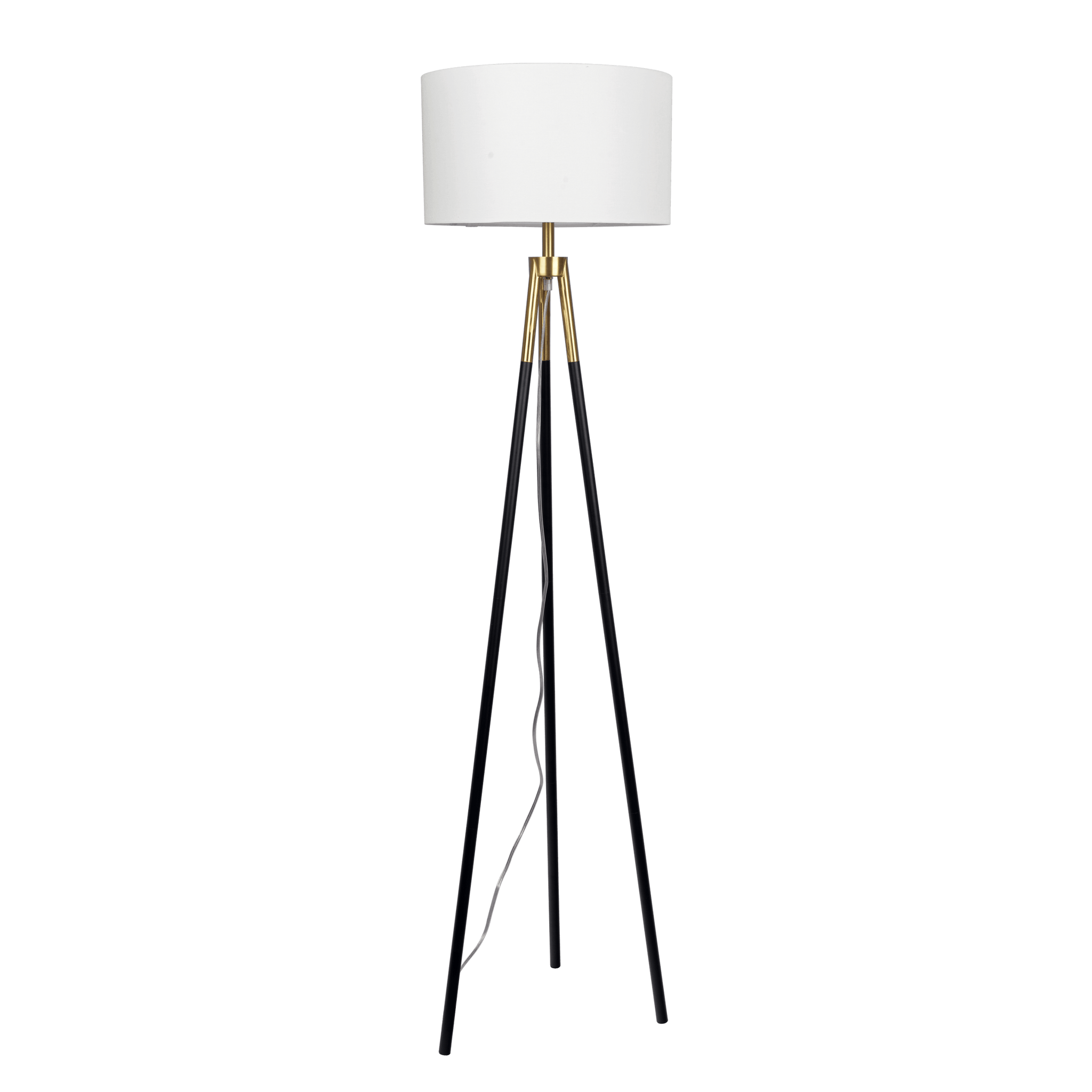 Sway Brassed Gold Floor Lamp With On Off Switch Triple Legs White Fabric Shade Black,Gold,White Table&Floor Lamps Fabric,Metal