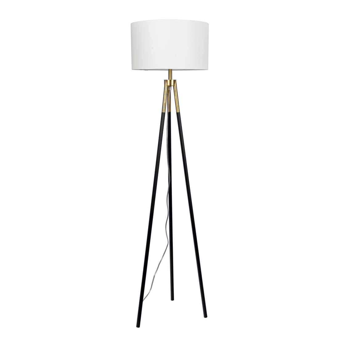 Sway Brassed Gold Floor Lamp With On Off Switch Triple Legs White Fabric Shade Black,Gold,White Table&Floor Lamps Fabric,Metal