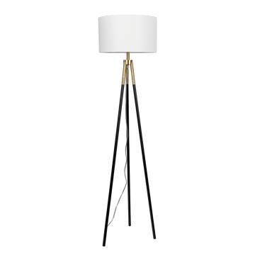 Sway Brassed Gold Floor Lamp With On Off Switch Triple Legs White Fabric Shade Black,Gold,White Table&Floor Lamps Fabric,Metal