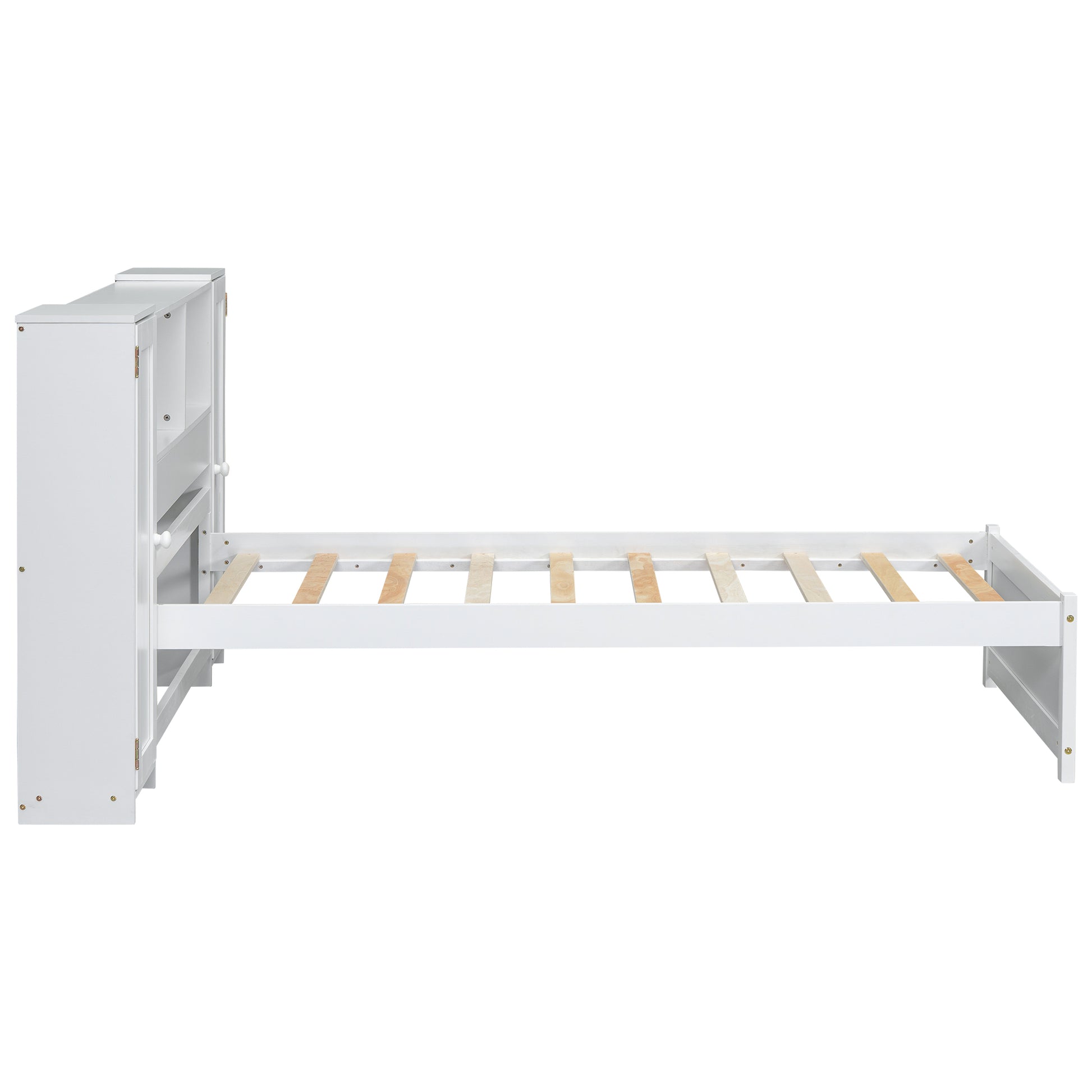 Twin Size Platform Bed With Storage Headboard And Lockers, White Twin Box Spring Not Required White Wood Bedroom Solid Wood Mdf