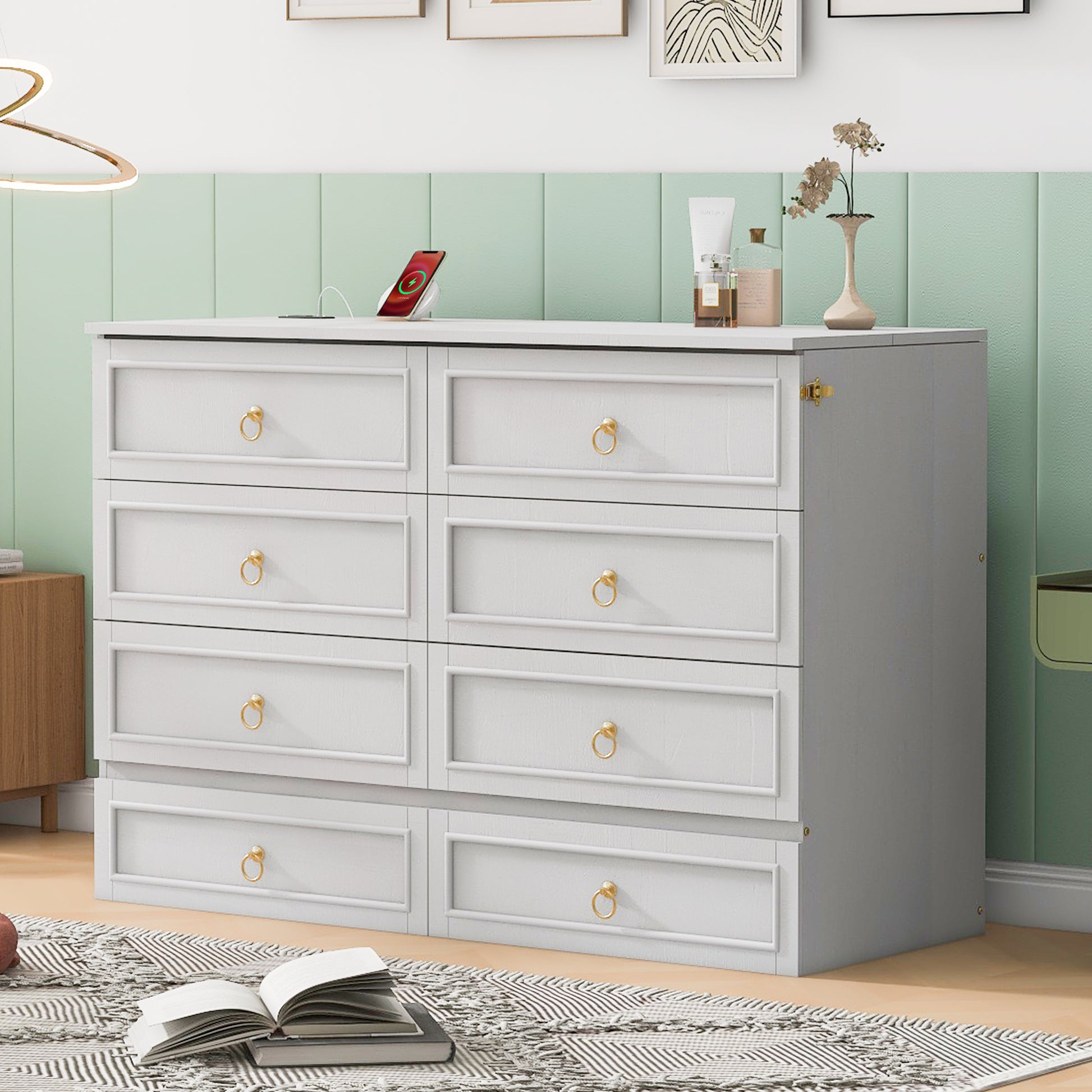 Queen Murphy Bed With Large Drawers,White Queen White Plywood