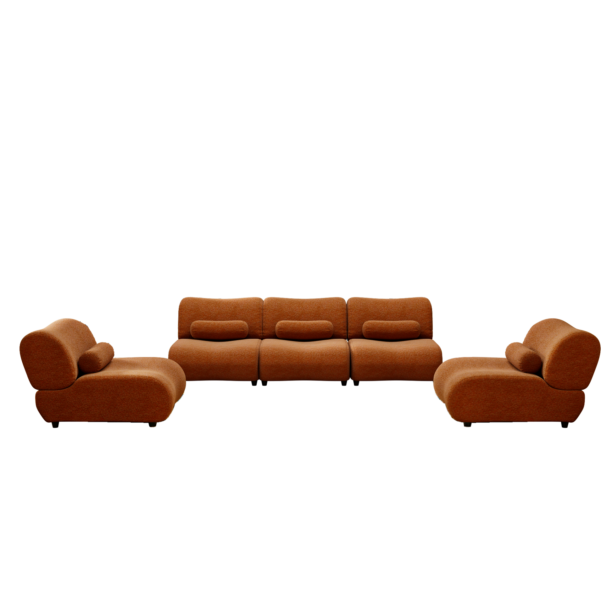 Modern Modular Chenille Sofa Set, 5 Pieces Living Room Couch With 70 Reclined Backrest & Cylindrical Pillows, Rust Orange Upholstery, Sectional Sofa For Large Spaces, Home & Office Orange Chenille 5